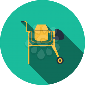 Icon Of Concrete Mixer. Flat Circle Stencil Design With Long Shadow. Vector Illustration.