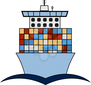Container Ship Icon. Outline With Color Fill Design. Vector Illustration.