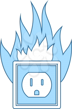 Electric Outlet Fire Icon. Thin Line With Blue Fill Design. Vector Illustration.