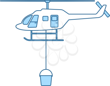 Fire Service Helicopter Icon. Thin Line With Blue Fill Design. Vector Illustration.