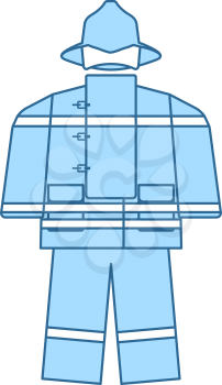 Fire Service Uniform Icon. Thin Line With Blue Fill Design. Vector Illustration.