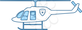 Police Helicopter Icon. Thin Line With Blue Fill Design. Vector Illustration.