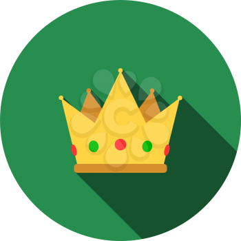 Party Crown Icon. Flat Circle Stencil Design With Long Shadow. Vector Illustration.
