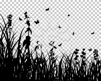 Meadow silhouette with transparency grid on back. Vector Illustration.