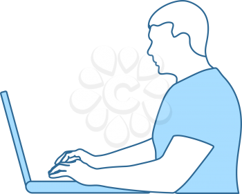 Writer At The Work Icon. Thin Line With Blue Fill Design. Vector Illustration.