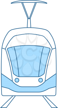 Tram Icon. Thin Line With Blue Fill Design. Vector Illustration.