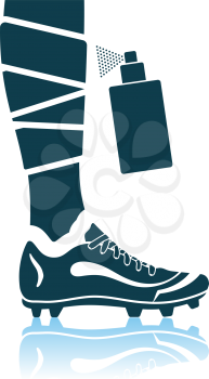 Soccer Bandaged Leg With Aerosol Anesthetic Icon. Shadow Reflection Design. Vector Illustration.