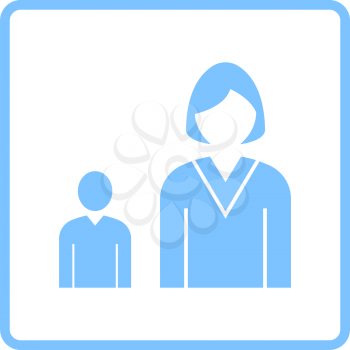 Lady Boss With Subordinate Icon. Blue Frame Design. Vector Illustration.