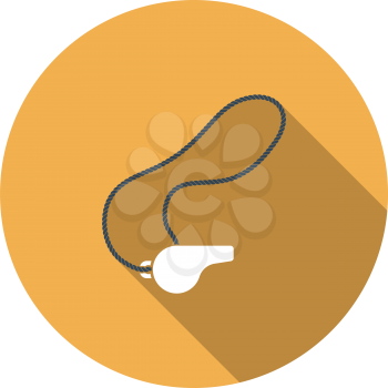 Whistle On Lace Icon. Flat Circle Stencil Design With Long Shadow. Vector Illustration.
