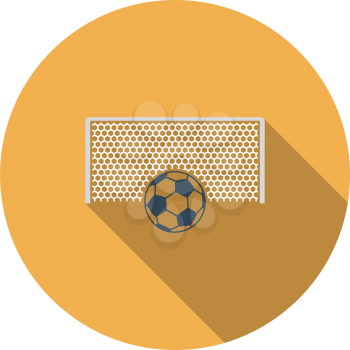 Soccer Gate With Ball On Penalty Point Icon. Flat Circle Stencil Design With Long Shadow. Vector Illustration.