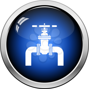 Icon Of Pipe With Valve. Glossy Button Design. Vector Illustration.