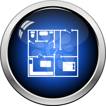 Icon Of Apartment Plan. Glossy Button Design. Vector Illustration.