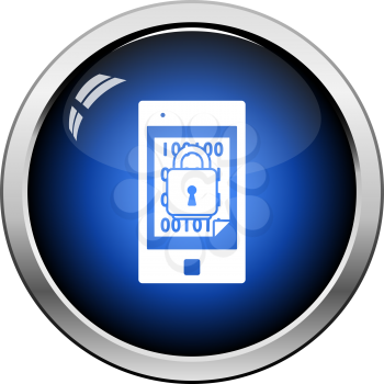 Mobile Security Icon. Glossy Button Design. Vector Illustration.