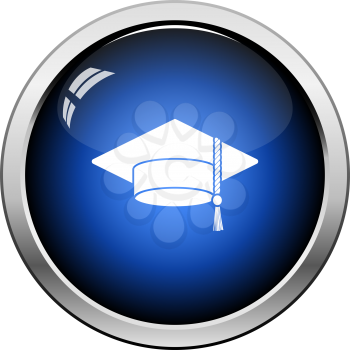 Graduation Cap Icon. Glossy Button Design. Vector Illustration.