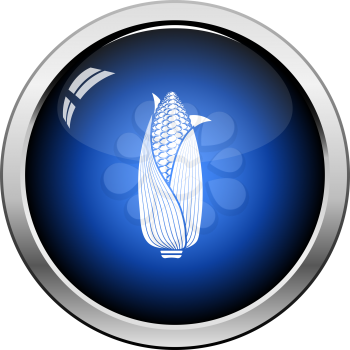 Corn Icon. Glossy Button Design. Vector Illustration.