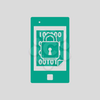 Mobile Security Icon. Green on Gray Background. Vector Illustration.