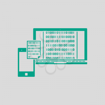 Exchanging Data Icon. Green on Gray Background. Vector Illustration.