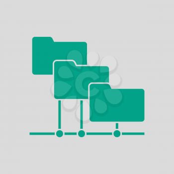 Folder Network Icon. Green on Gray Background. Vector Illustration.