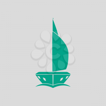 Sail Yacht Icon Front View. Green on Gray Background. Vector Illustration.