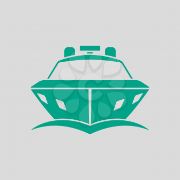 Motor Yacht Icon Front View. Green on Gray Background. Vector Illustration.