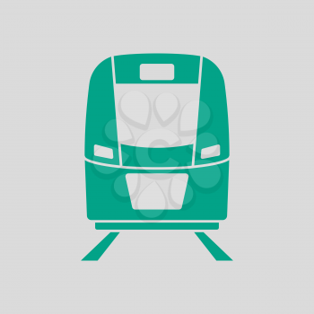 Train Icon Front View. Green on Gray Background. Vector Illustration.
