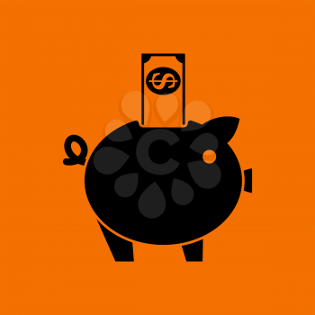 Piggy Bank Icon. Black on Orange Background. Vector Illustration.