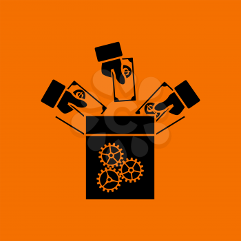 Crowdfunding Icon. Black on Orange Background. Vector Illustration.