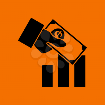 Investment Icon. Black on Orange Background. Vector Illustration.