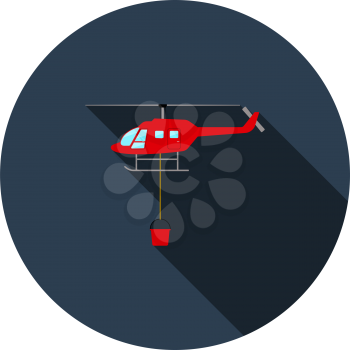 Fire Service Helicopter Icon. Flat Circle Stencil Design With Long Shadow. Vector Illustration.
