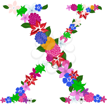 Floral Alphabet Letter. Colorfull on White Design. Vector illustration.