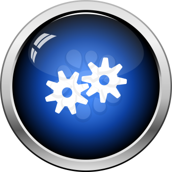 Gears Icon. Glossy Button Design. Vector Illustration.