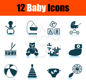 Baby Icon Set. Shadow Reflection Design. Vector Illustration.