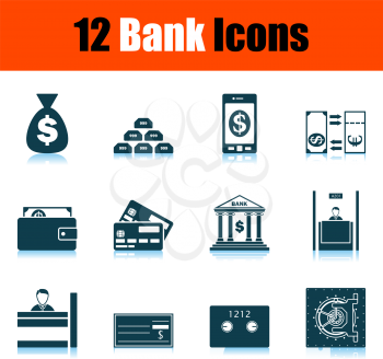 Bank Icon Set. Shadow Reflection Design. Vector Illustration.
