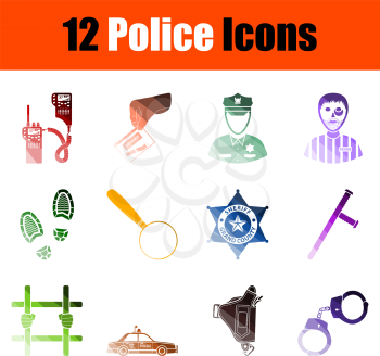Police Icon Set. Flat Color Ladder Design. Vector Illustration.