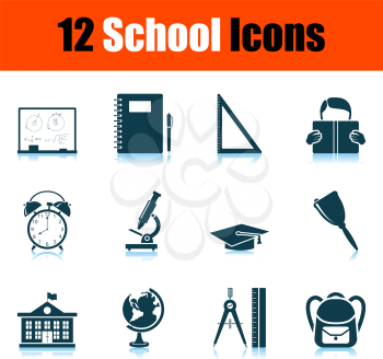 School Icon Set. Shadow Reflection Design. Vector Illustration.