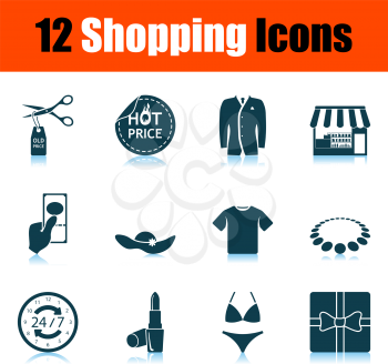 Shopping Icon Set. Shadow Reflection Design. Vector Illustration.