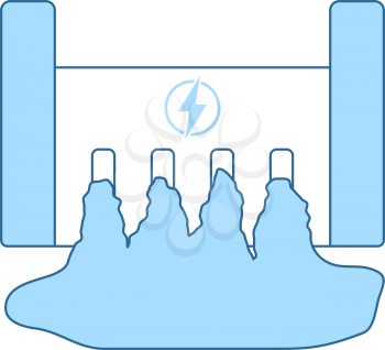 Hydro Power Station Icon. Thin Line With Blue Fill Design. Vector Illustration.