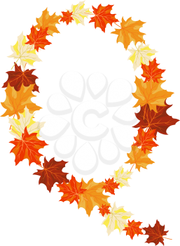 Autumn Maples Leaves Letter. Golden Fall Design. Vector illustration.