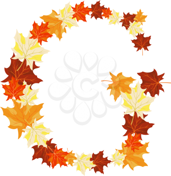 Autumn Maples Leaves Letter. Golden Fall Design. Vector illustration.
