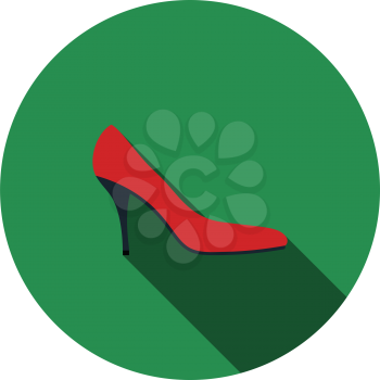 Middle Heel Shoe Icon. Flat Circle Stencil Design With Long Shadow. Vector Illustration.
