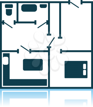 Icon Of Apartment Plan. Shadow Reflection Design. Vector Illustration.