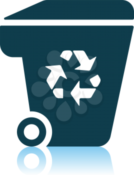 Garbage Container With Recycle Sign Icon. Shadow Reflection Design. Vector Illustration.