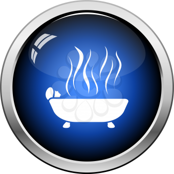 Woman Lying In Bathtub Icon. Glossy Button Design. Vector Illustration.