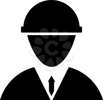 Icon Of Construction Worker Head In Helmet. Black Stencil Design. Vector Illustration.