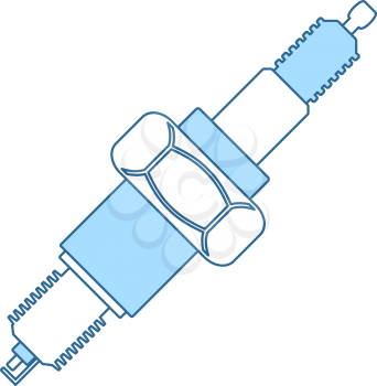 Spark Plug Icon. Thin Line With Blue Fill Design. Vector Illustration.