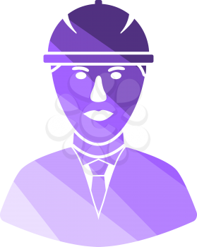 Icon Of Construction Worker Head In Helmet. Flat Color Ladder Design. Vector Illustration.