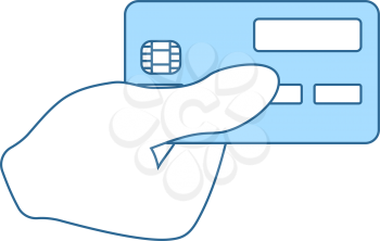 Hand Holding Credit Card Icon. Thin Line With Blue Fill Design. Vector Illustration.