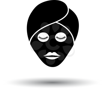 Woman Head With Moisturizing Mask Icon. Black on White Background With Shadow. Vector Illustration.