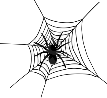 Halloween black spider with nets. Vector illustration.