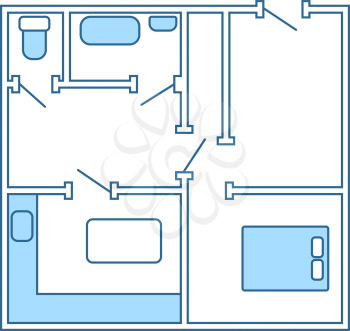 Icon Of Apartment Plan. Thin Line With Blue Fill Design. Vector Illustration.